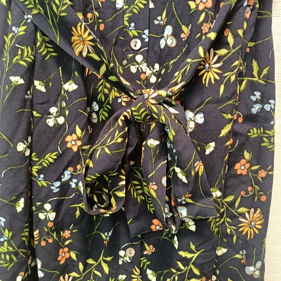 J Jill Midi Womens XL Navy Floral Tie Waist Button Front Shirt Dress Collared - Picture 4 of 9